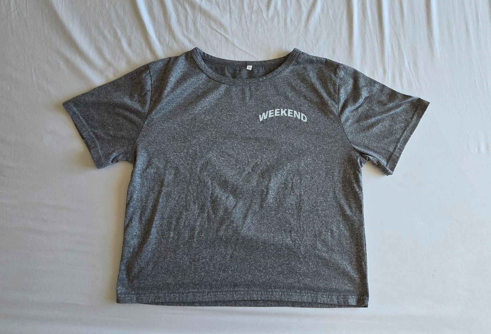 T-shirt cinza mesclado M 38 "WEEKEND" crop top mangas curtas – photo 2